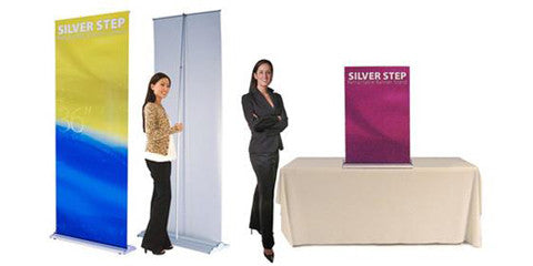 Silver Step Retractable Banner Stands 24" W to 60" W from 36" H to 92" H