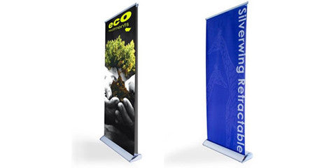 Silver Wing Single and Double Sided Retractable Banner Stands 33.5" W by  69" H to 92" H
