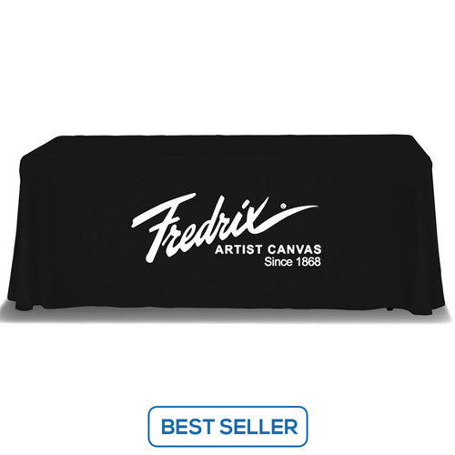 6 Foot 3-Sided Stock Color BLACK with 1 Color Logo Imprint Table Covers