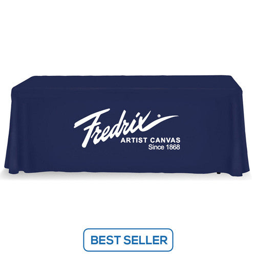 6 Foot 3-Sided Stock Color BLUE with 1 Color Logo Imprint Table Covers
