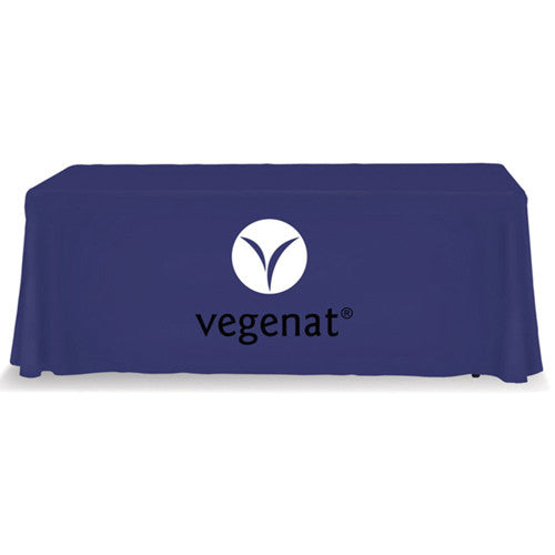 6 Foot 3-Sided Stock Color BLUE with 2 Color Logo Imprint Table Covers