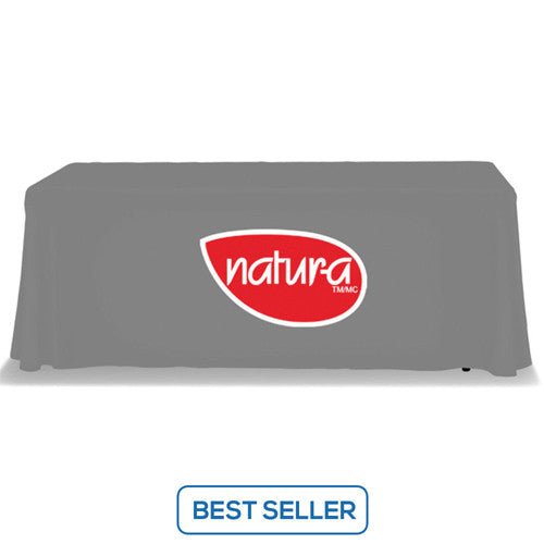 6 Foot 3-Sided Stock Color GRAY with 2 Color Logo Imprint Table Covers