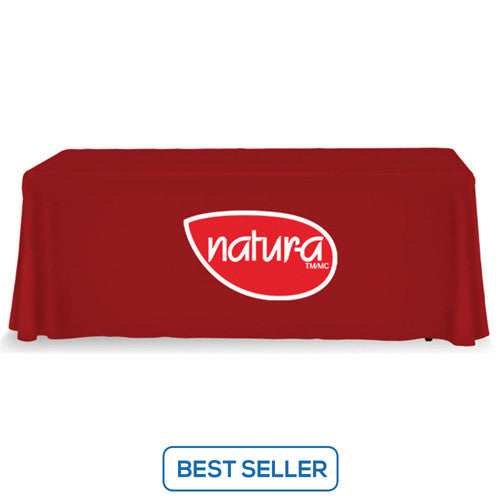 6 Foot 3-Sided Stock Color RED with 2 Color Logo Imprint Table Covers