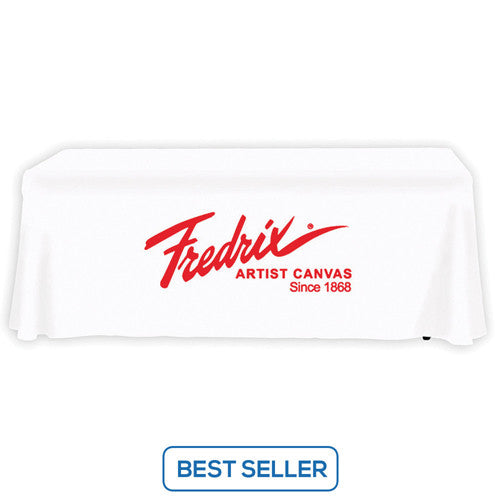 6 Foot 3-Sided Stock Color WHITE with 1 Color Logo Imprint Table Covers