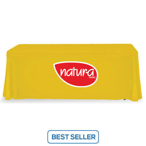 6 Foot 3-Sided Stock Color YELLOW with 2 Color Logo Imprint Table Covers