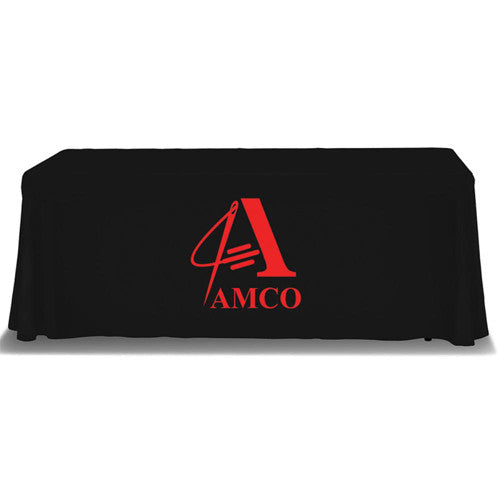 6 Foot 4-Sided Stock Color BLACK with 1 Color Logo Imprint Table Covers