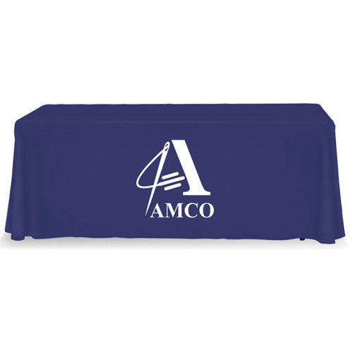 6 Foot 4-Sided Stock Color BLUE with 1 Color Logo Imprint Table Covers
