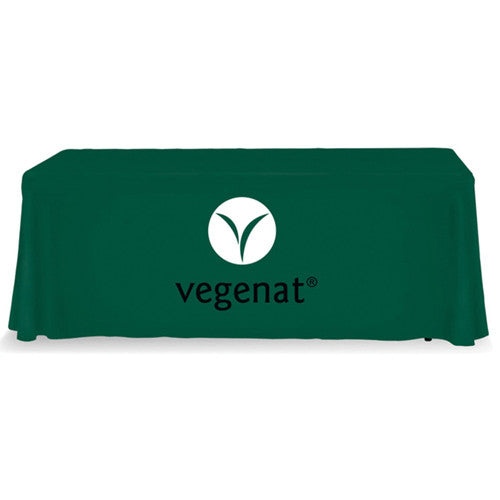 6 Foot 4-Sided  Stock Color GREEN with 2 Color Logo Imprint Table Covers