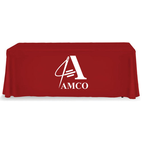 6 Foot 4-Sided Stock Color RED with 1 Color Logo Imprint Table Covers