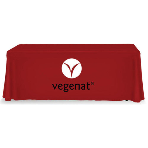 6 Foot 4-Sided Stock Color RED with 2 Color Logo Imprint Table Covers