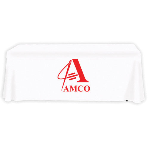 6 Foot 4-Sided Stock Color WHITE with 1 Color Logo Imprint Table Covers