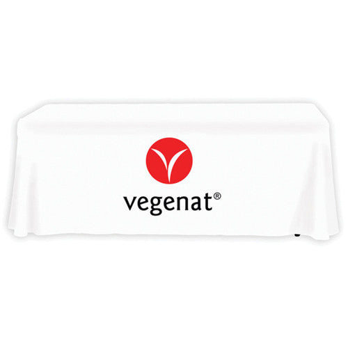6 Foot 4-Sided Stock Color WHITE with 2 Color Logo Imprint Table Covers