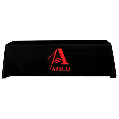 8 Foot 3-Sided Stock Color BLACK with 1 Color Logo Imprint Table Covers