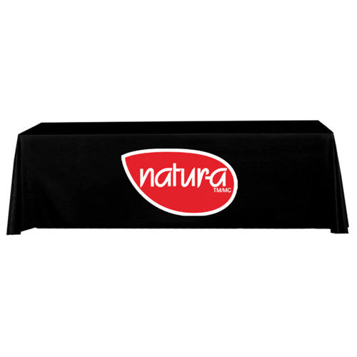 8 Foot 3-Sided Stock Color BLACK with 2 Color Logo Imprint Table Covers
