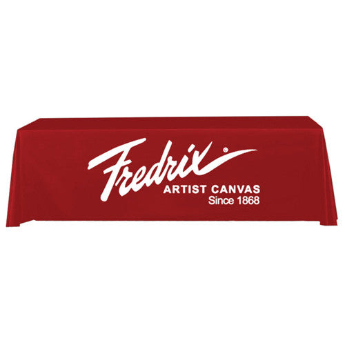 8 Foot 3-Sided Stock Color RED with 1 Color Logo Imprint Table Covers