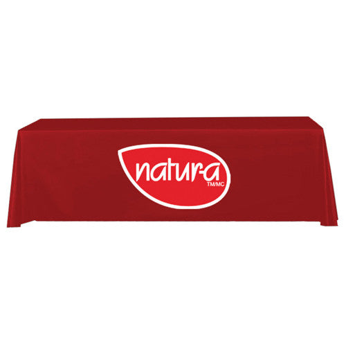 8 Foot 3-Sided Stock Color RED with 2 Color Logo Imprint Table Covers