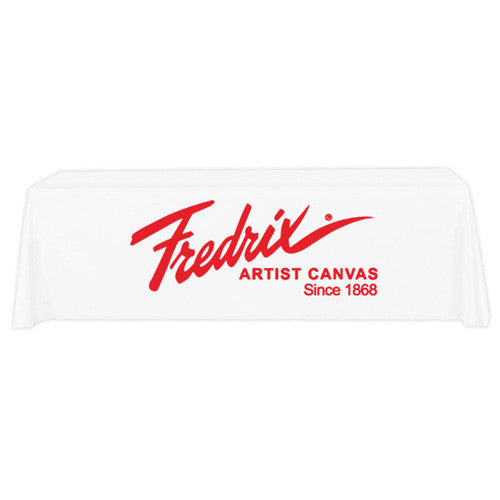 8 Foot 3-Sided Stock Color WHITE with 1 Color Logo Imprint Table Covers