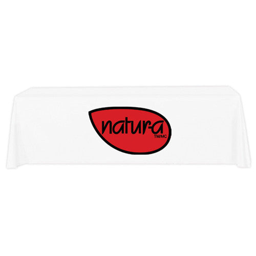 8 Foot 3-Sided Stock Color WHITE with 2 Color Logo Imprint Table Covers
