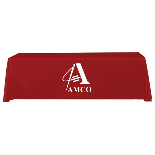8 Foot 4-Sided Stock Color RED with 1 Color Logo Imprint Table Covers