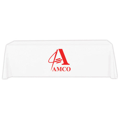 8 Foot 4-Sided Stock Color WHITE with 1 Color Logo Imprint Table Covers