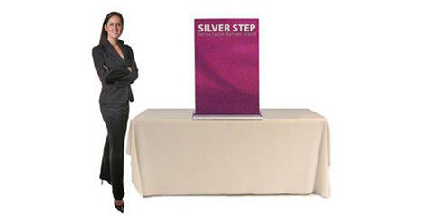 Silver Step Table Top Retractable Banner Stands 24" W to 60" W from 36" H to 76" H