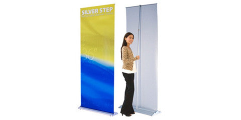 Silver Step Retractable Banner Stands Free Standing Floor Models