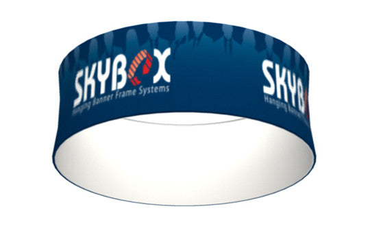 5 foot wide by 36 inch tall round circle hanging banner display outside graphic package