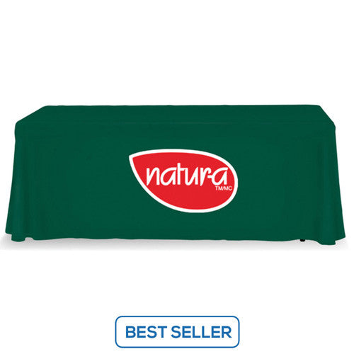 6 Foot 3-Sided  Stock Color GREEN with 2 Color Logo Imprint Table Covers
