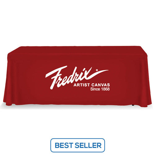 6 Foot 3-Sided Stock Color RED with 1 Color Logo Imprint Table Covers