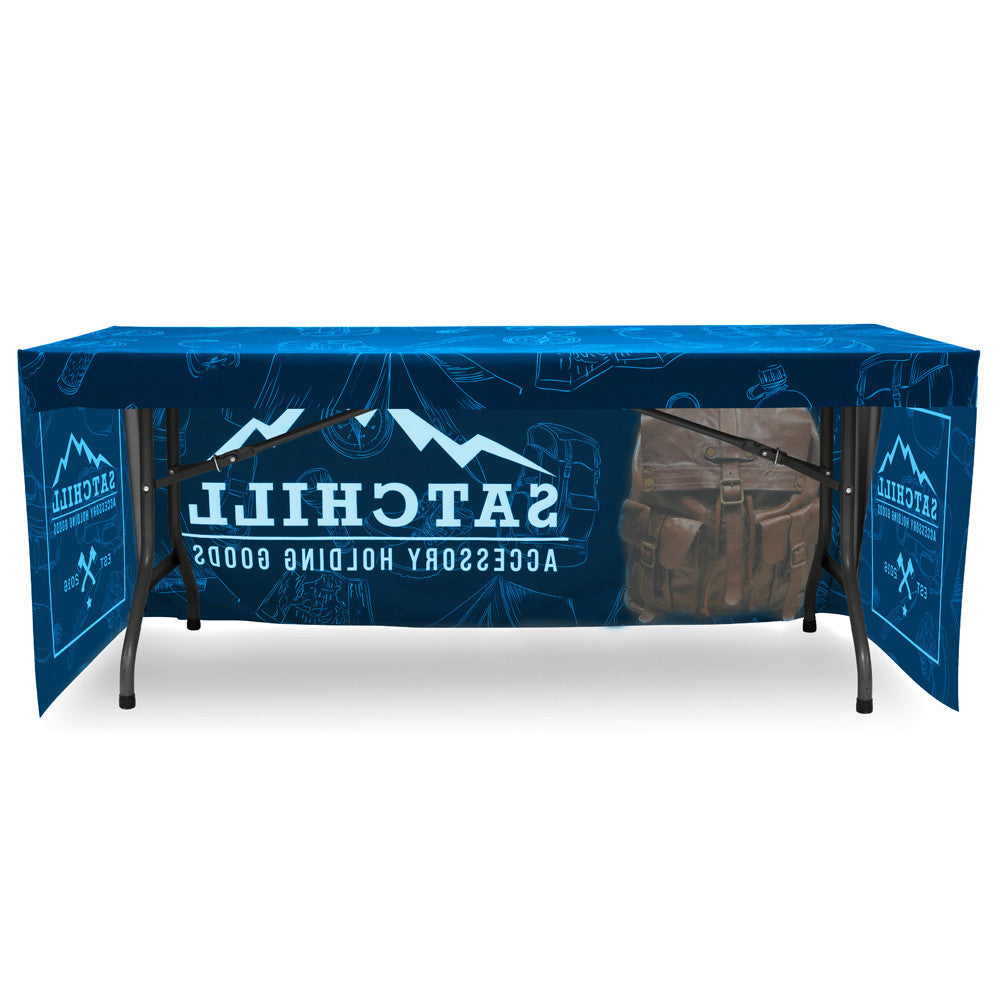 Custom Full Color Fitted Table Throw 6 Foot 3 Sided picture of back of table