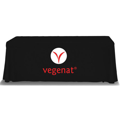 6 Foot 4-Sided Stock Color BLACK with 2 Color Logo Imprint Table Covers