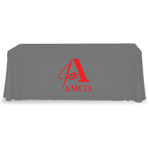 6 Foot 4-Sided Stock Color GRAY with 1 Color Logo Imprint Table Covers