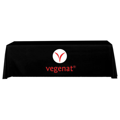 8 Foot 4-Sided Stock Color BLACK with 2 Color Logo Imprint Table Covers
