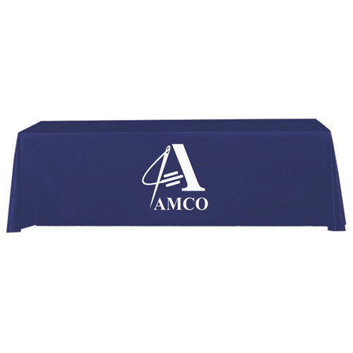 8 Foot 4-Sided Stock Color BLUE with 1 Color Logo Imprint Table Covers