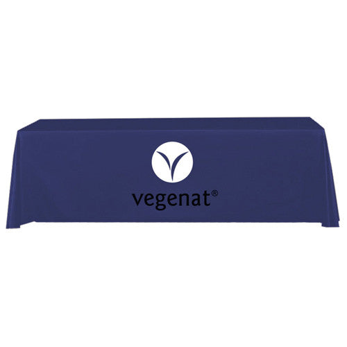8 Foot 4-Sided Stock Color BLUE with 2 Color Logo Imprint Table Covers