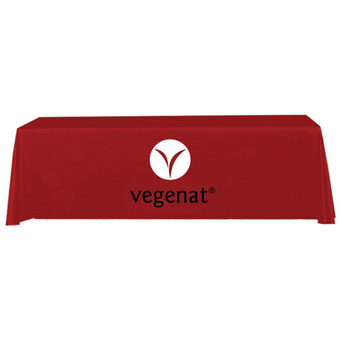 8 Foot 4-Sided Stock Color RED with 2 Color Logo Imprint Table Covers