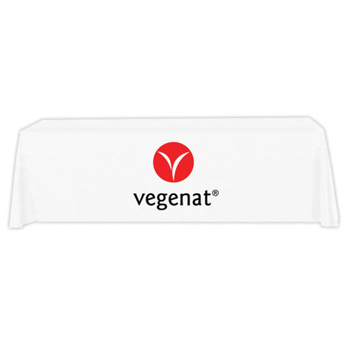 8 Foot 4-Sided Stock Color WHITE with 2 Color Logo Imprint Table Covers