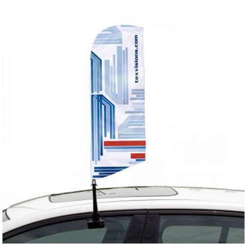 Angled Shape Bottom Custom Car Flag – Single Sided 10” W by 27” Tall Graphic and Pole/Hardware