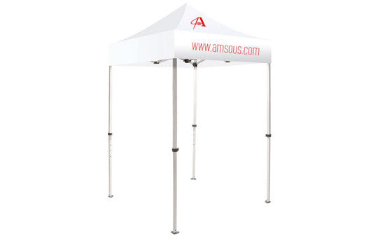 1 Color Imprint White Top – 5 Foot Custom Canopy Tent Steel Frame and Graphic Combo