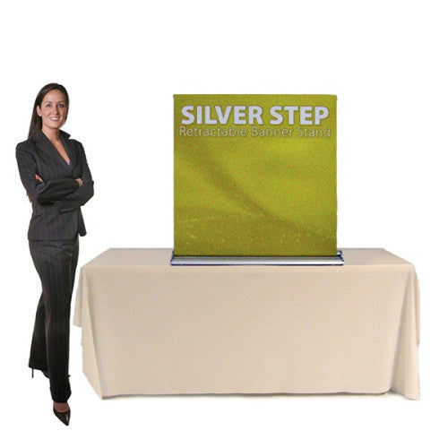 Silver Step Table-Top Retractable Banner Stand